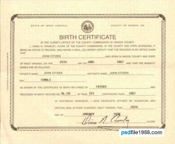 USA Mason County Death Certificate